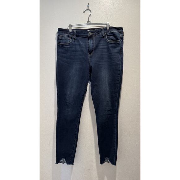 Kut from the Kloth Denim - Kut from the Kloth Women's Size 16 Dark Wash Skinny Jeans Raw Hem Stretch Comfy